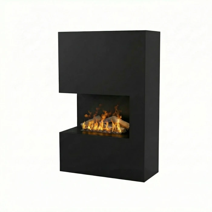 Glow Fire Tucholsky Eckkamin Rechts Schwarz - OMC 600 | Freistehender Wasserdampfkamin, Schwarz, 91 cm x 150 cm x 35 cm